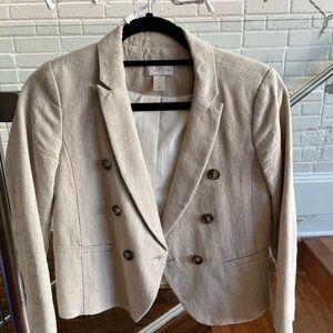 LOFT Women's Beige Double-Breasted Blazer